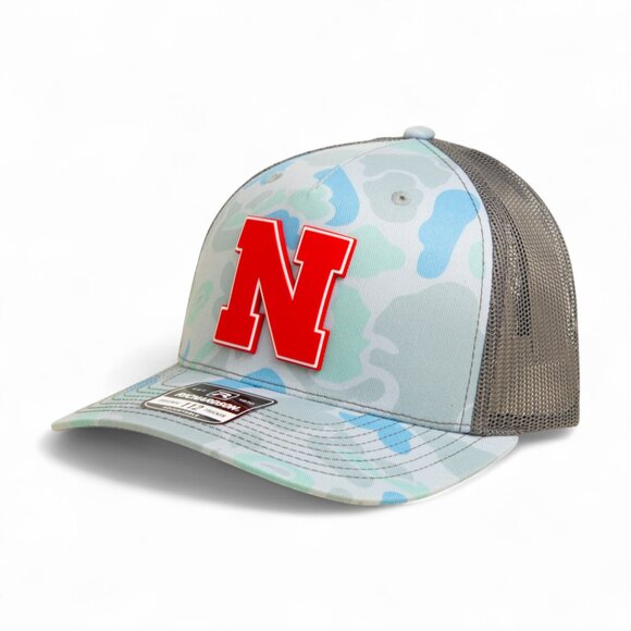 Nebraska Cornhuskers Scarlet 3D Snapback Trucker Hat- Saltwater Duck Camo - Picture 1 of 3